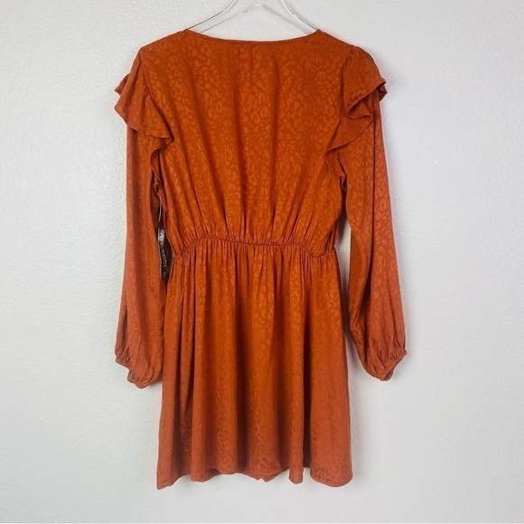 LunaChix Jacquard Leopard Print Long Sleeve Rust Dress Size L - Picture 5 of 10